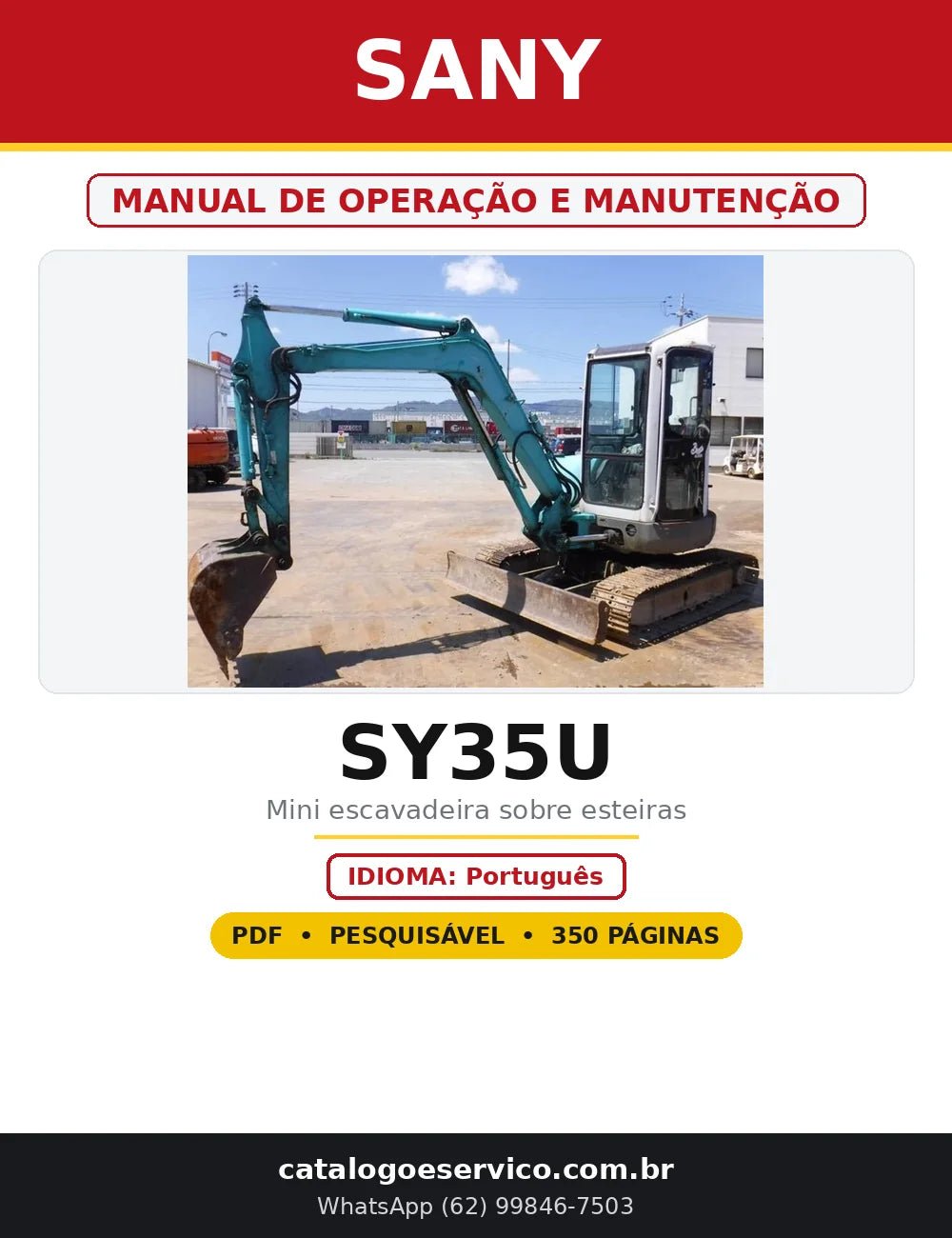 Capa do Manual de Operação e Manutenção Sany SY35U em PDF com 350 páginas