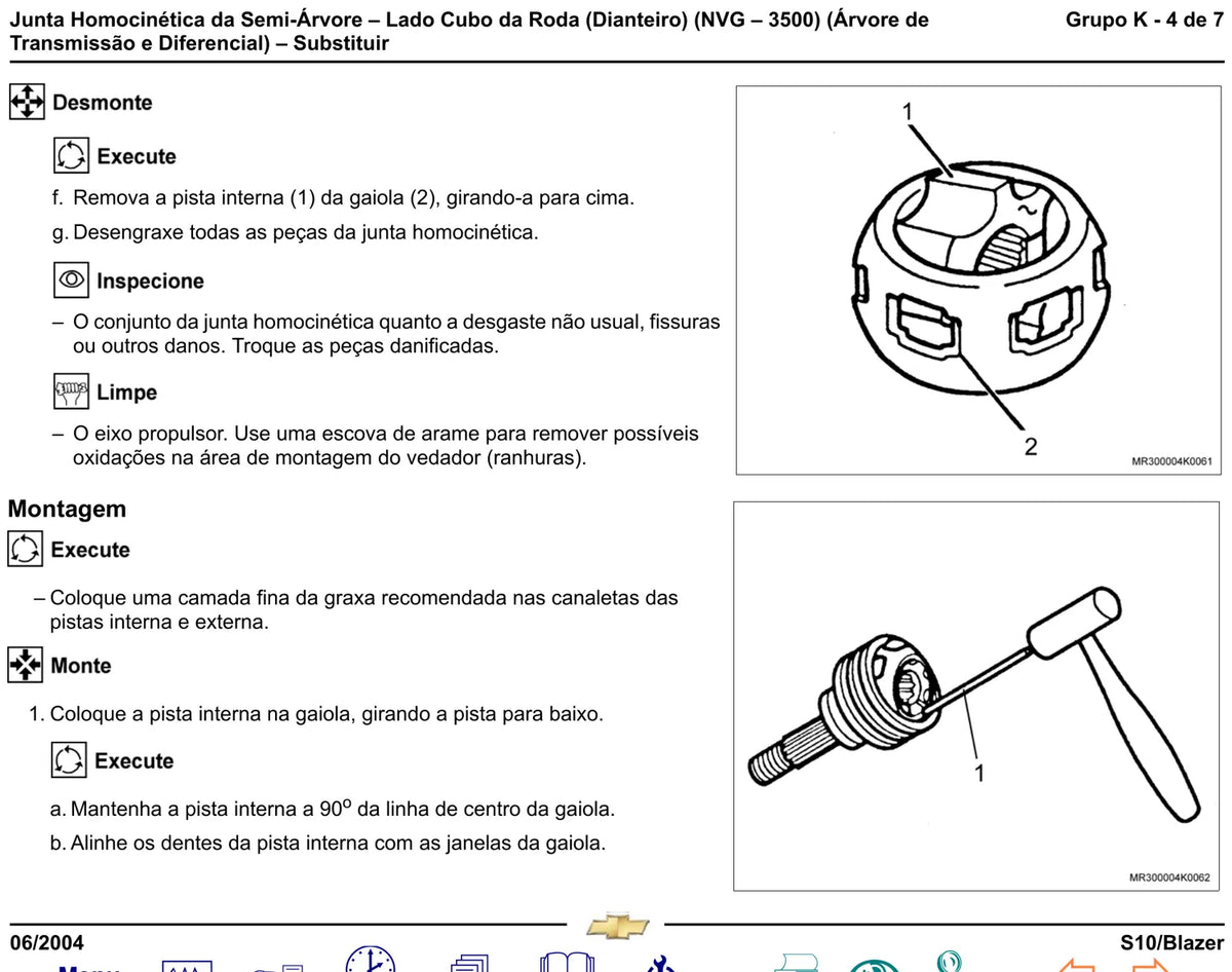 Manual de Reparação Chevrolet S10/Blazer 2004 – Grupo K: Câmbio FSO-2405, NVG-3500 e Dana 44 — página 4 do documento
