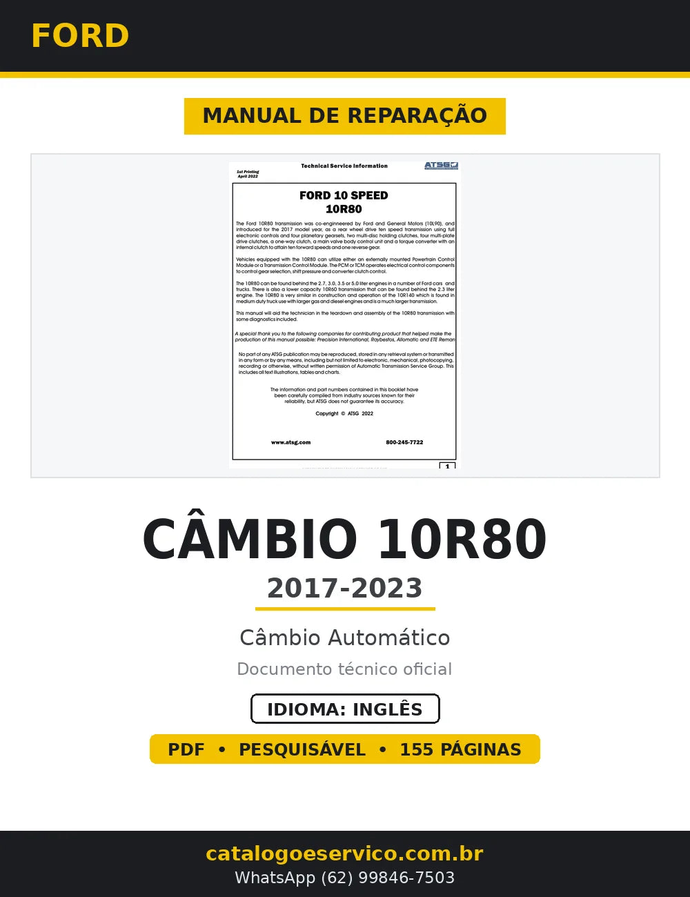Manual de Reparação Ford Câmbio 10R80 2017-2023 — capa