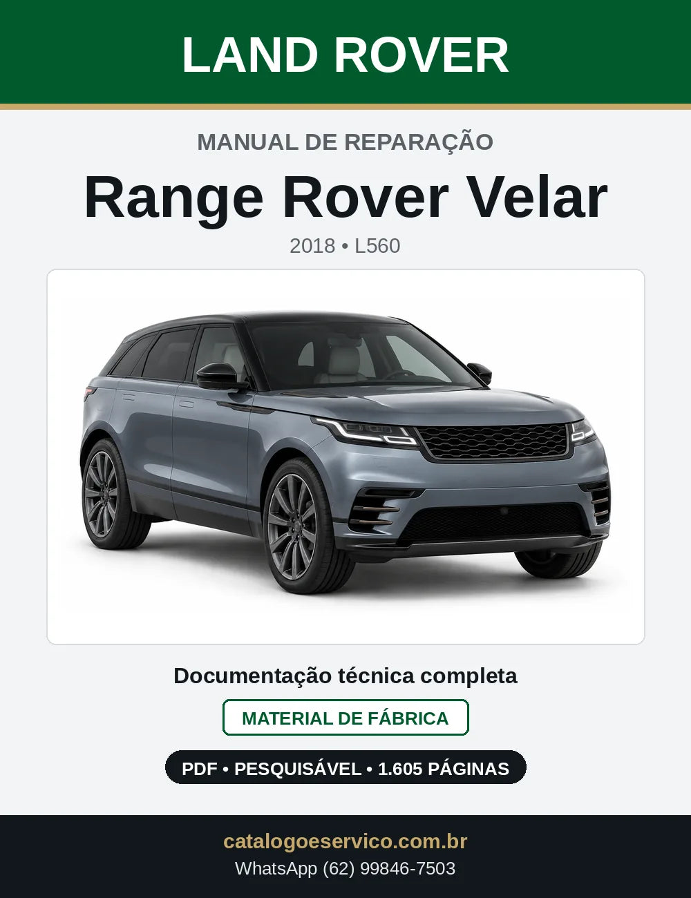 Capa do Manual de Reparação Land Rover Range Rover Velar em PDF