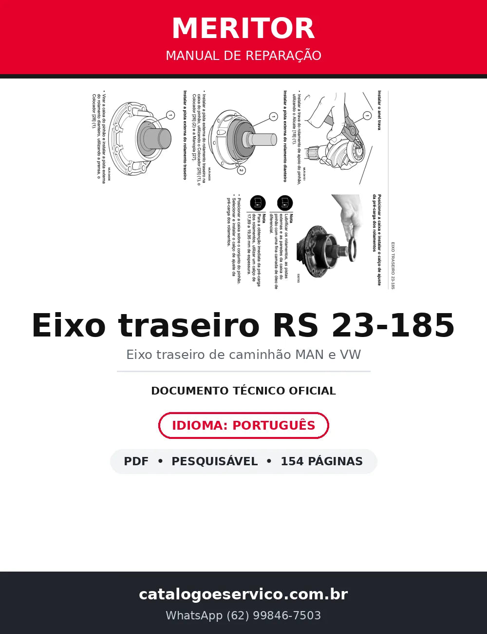 Manual de Reparação Eixo Traseiro Meritor RS 23-185 com Bloqueio de Diferencial — capa