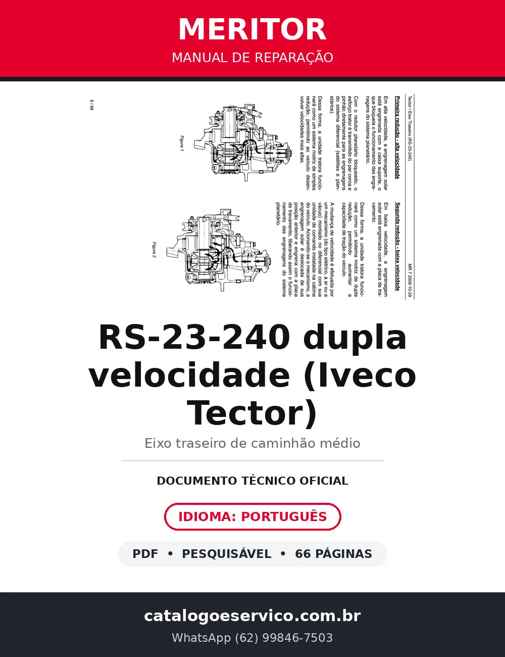 Manual de Reparação Meritor RS-23-240 Dupla Velocidade — Eixo Traseiro Iveco Tector — capa