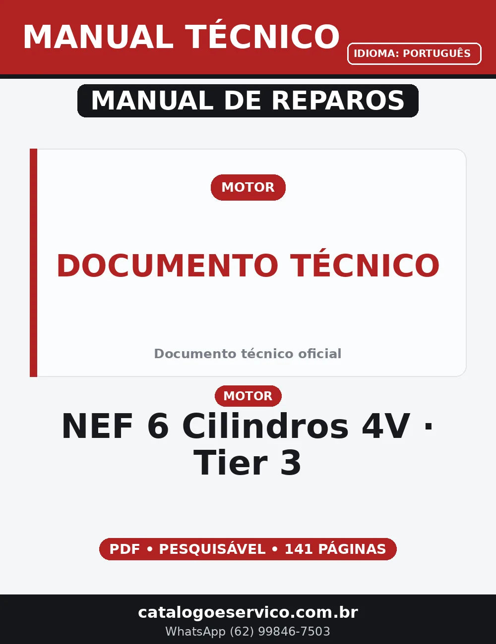 MANUAL DE REPAROS MOTOR - NEF 6 CILINDROS 4V - TIER 3 — capa do manual de serviço