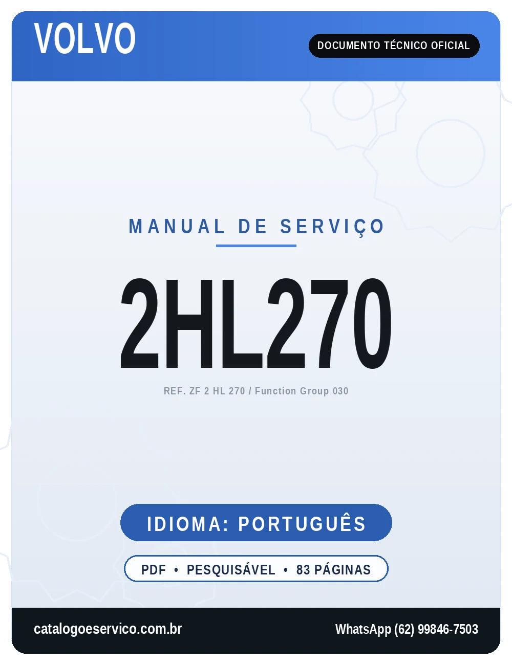 Capa do Manual de Serviço Volvo 2HL270 — caixa de mudança de locomoção ZF 2 HL 270, 83 páginas em português