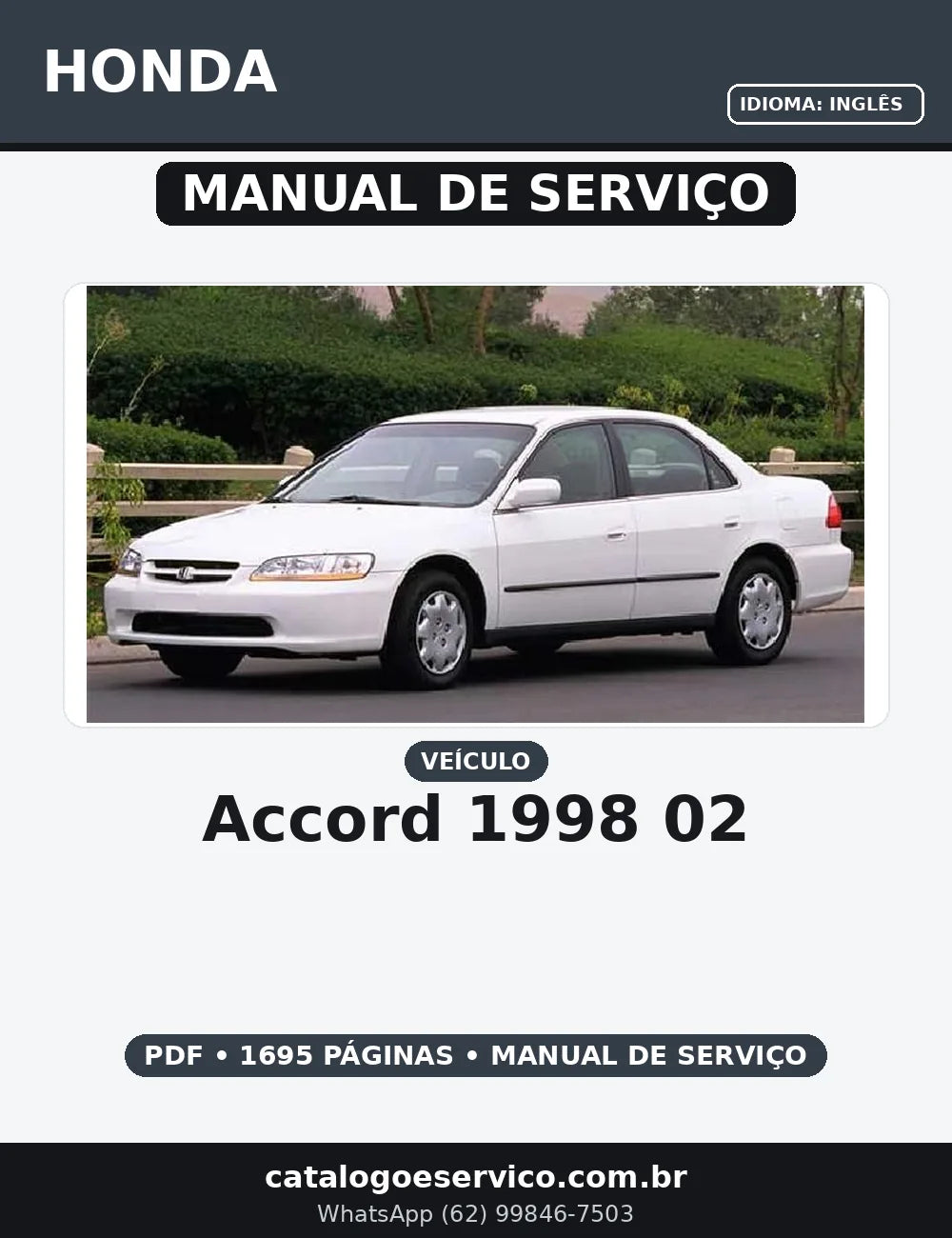MANUAL DE SERVIÇO Accord 1998-02 HONDA — capa do manual de serviço