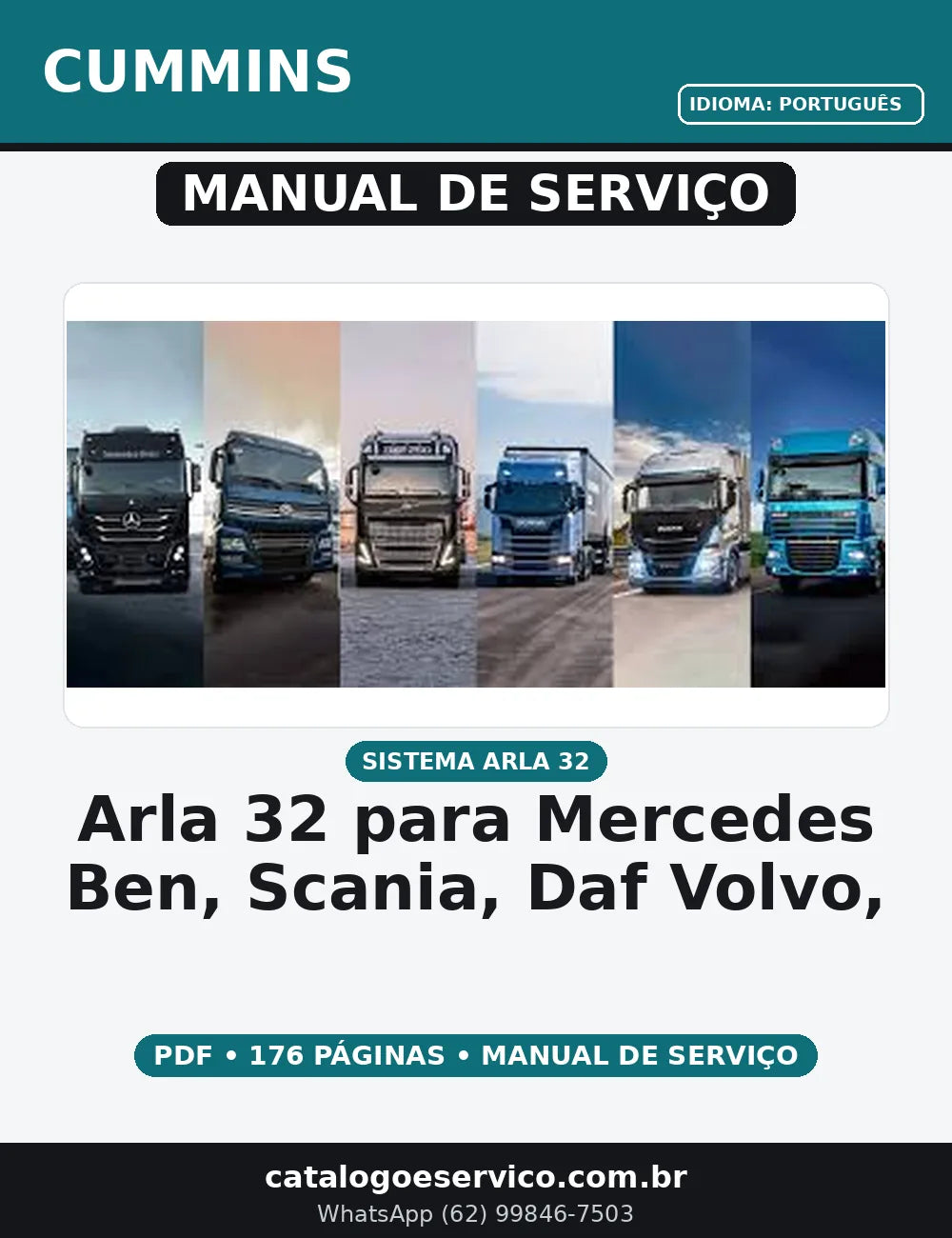 MANUAL DE SERVIÇO ARLA 32 PARA MERCEDES BEN, CUMMINS SCANIA,  DAF VOLVO, IVECO VW/ FORD/ MAN — capa do manual de serviço