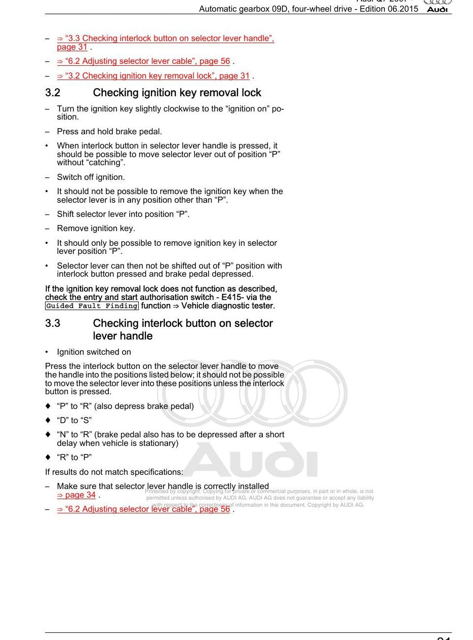 Manual de Servico Audi Q7 (2007+) — Mesmo roteiro da concessionaria Audi - diagrama 1