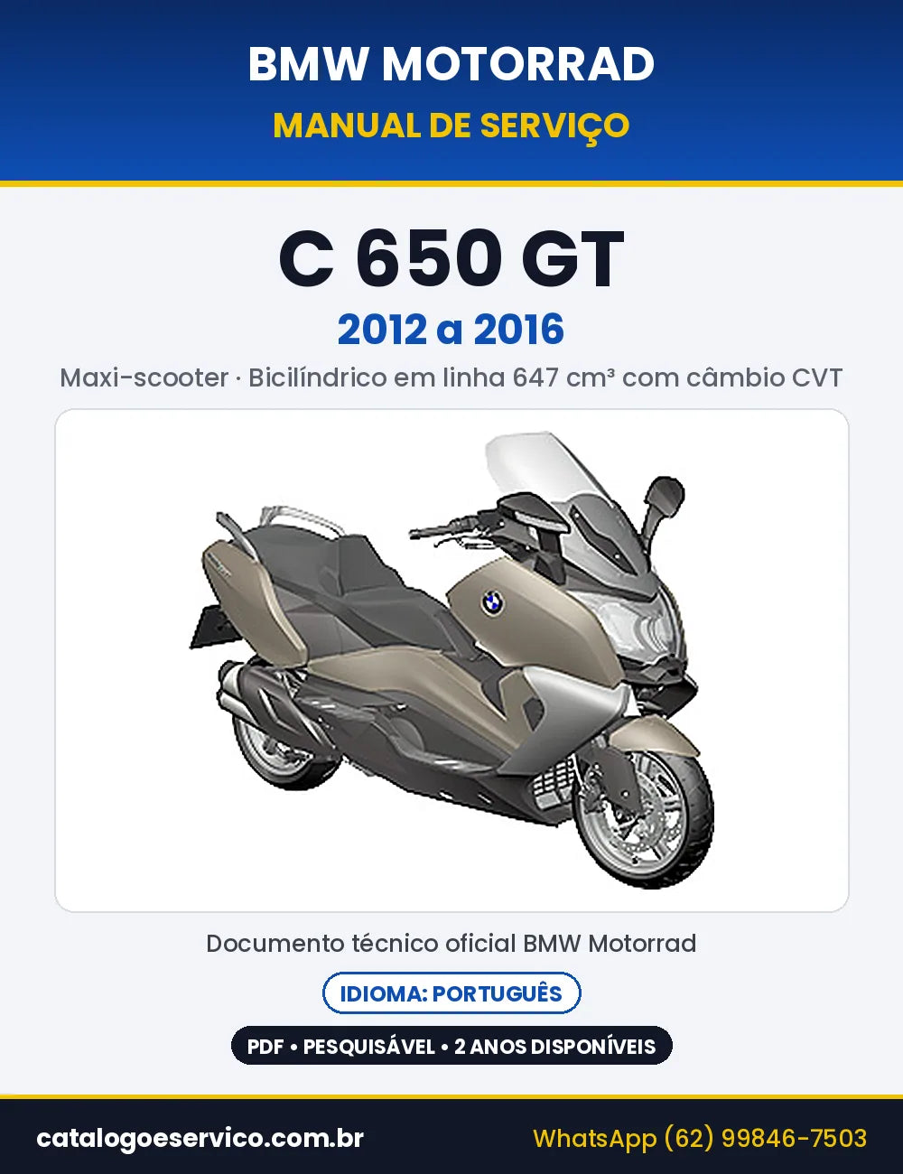 Capa do Manual de Serviço BMW C 650 GT 2012 a 2016 em PDF