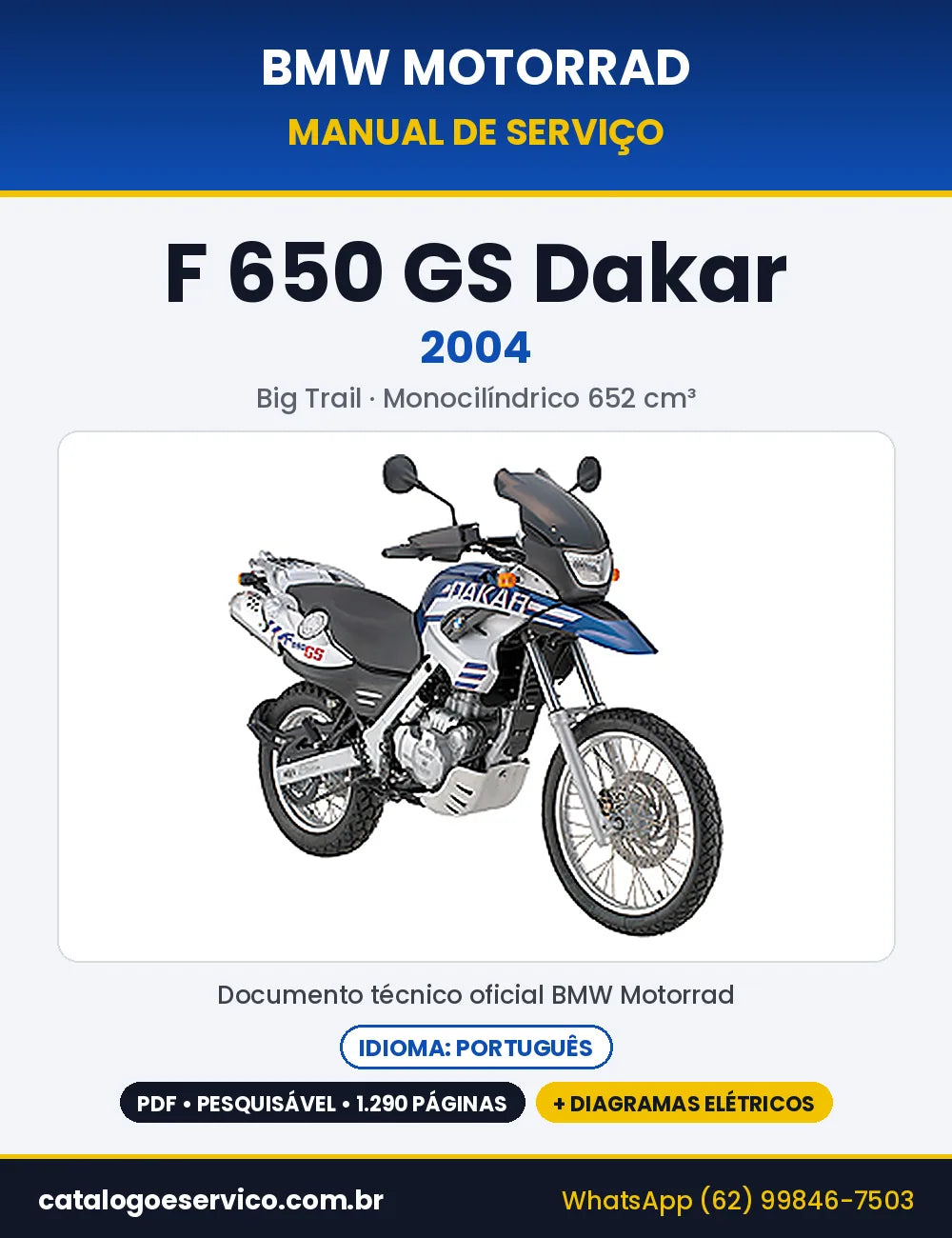 Capa do Manual de Serviço BMW F 650 GS Dakar 2004 em PDF