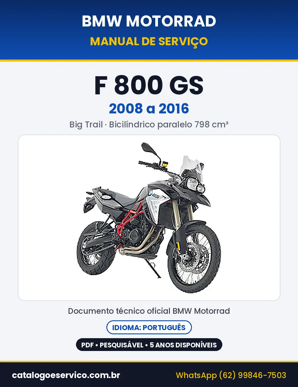 Capa do Manual de Serviço BMW F 800 GS 2008 a 2016 em PDF