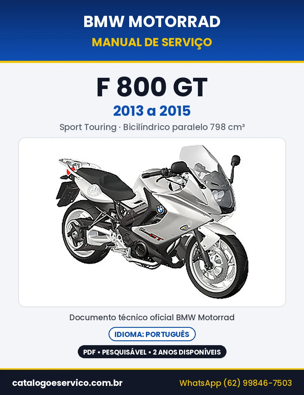 Capa do Manual de Serviço BMW F 800 GT 2013 a 2015 em PDF