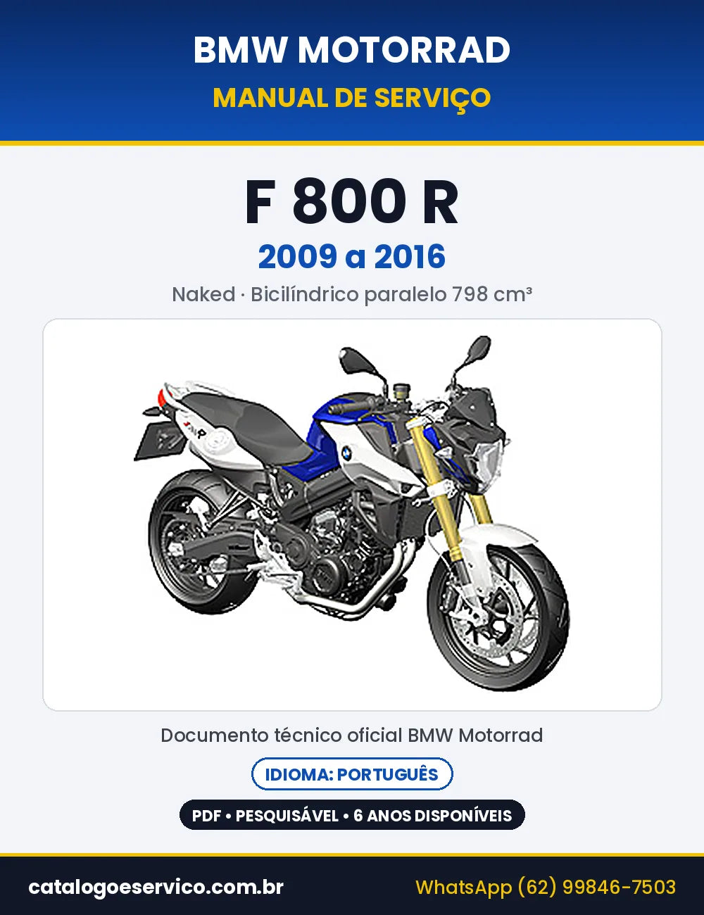Capa do Manual de Serviço BMW F 800 R 2009 a 2016 em PDF
