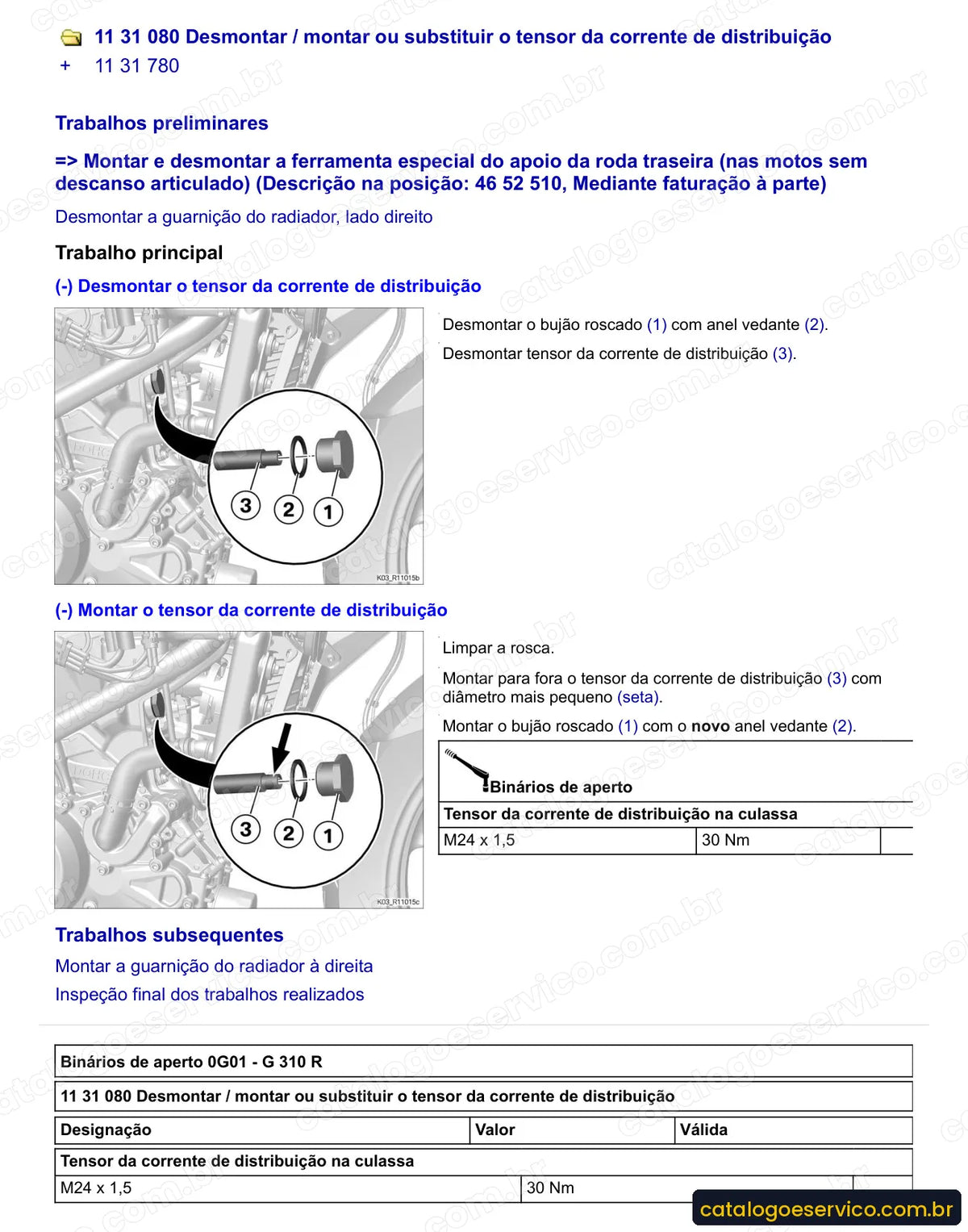 Página do Manual de Serviço BMW G 310 R 2016 com procedimento ilustrado (1)
