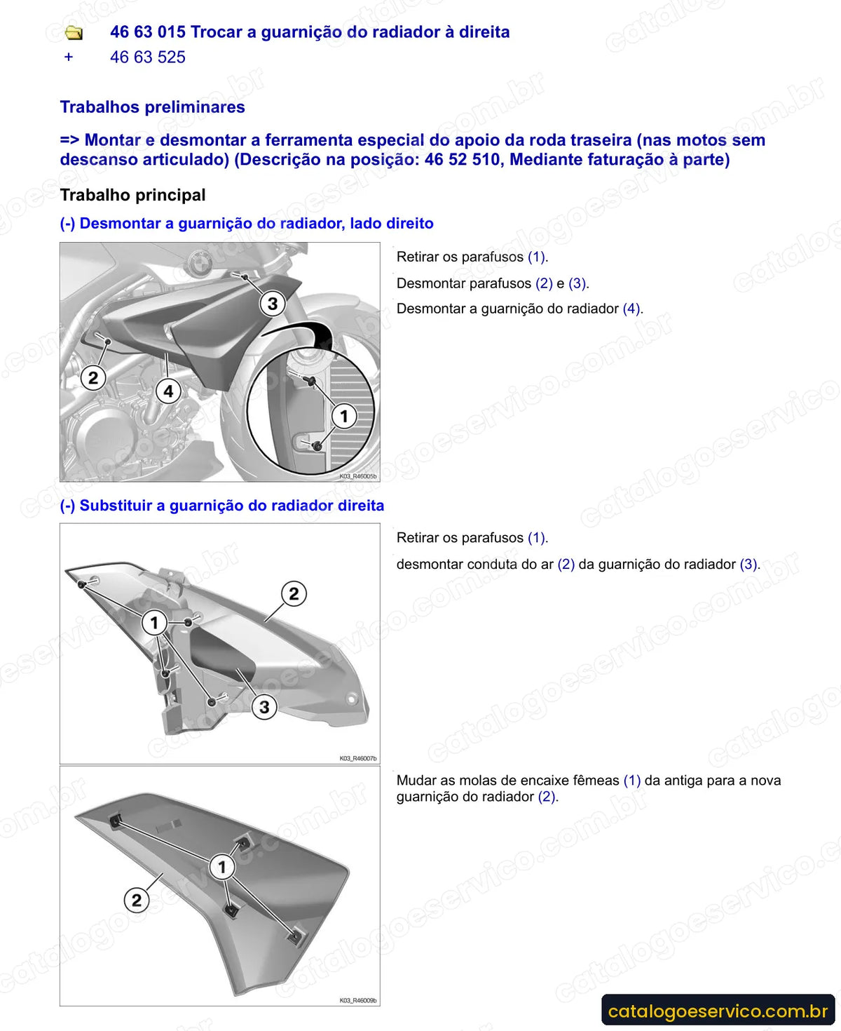 Página do Manual de Serviço BMW G 310 R 2016 com procedimento ilustrado (3)