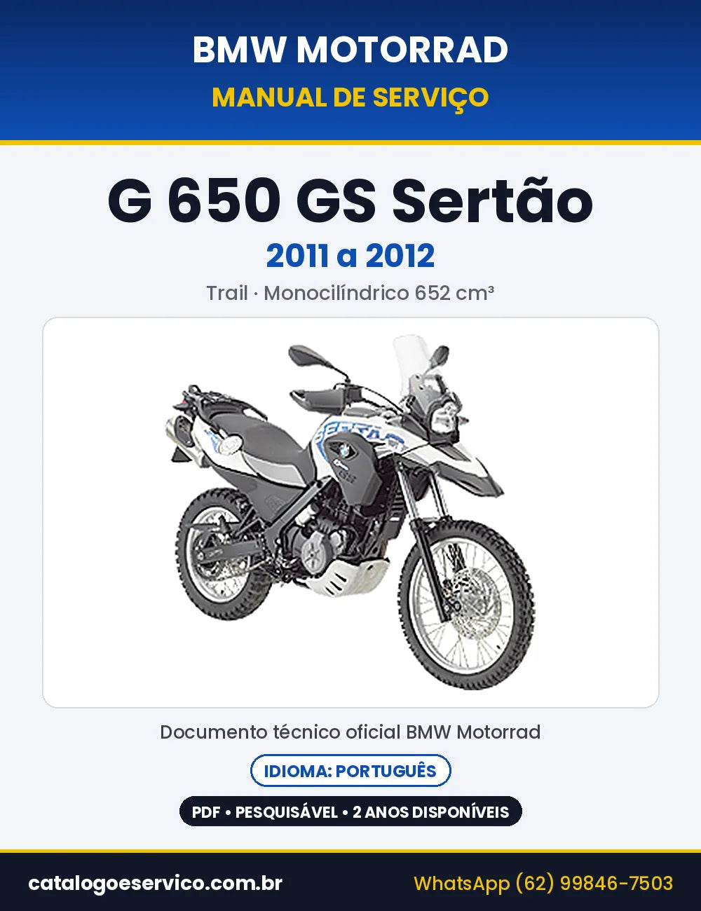 Capa do Manual de Serviço BMW G 650 GS Sertão 2011 a 2012 em PDF