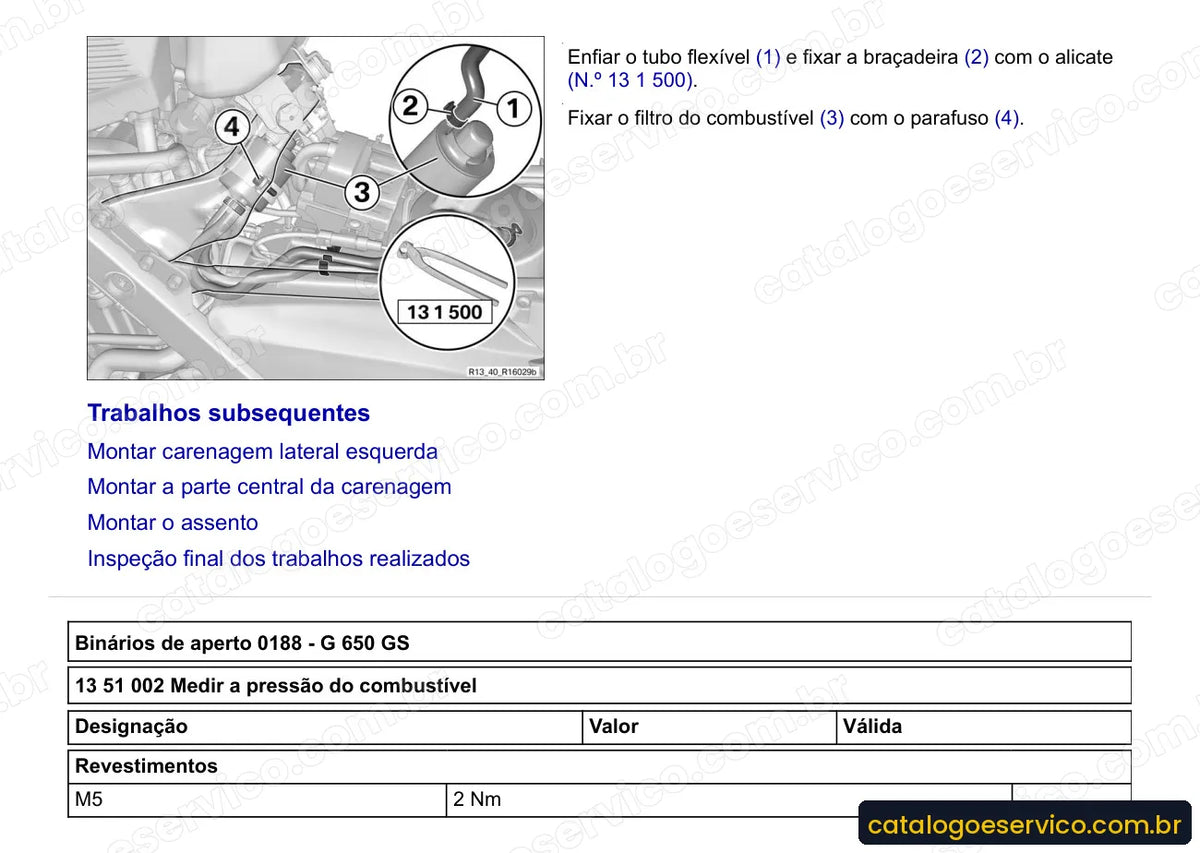 Página do Manual de Serviço BMW G 650 GS 2009 a 2011 com procedimento ilustrado (2)