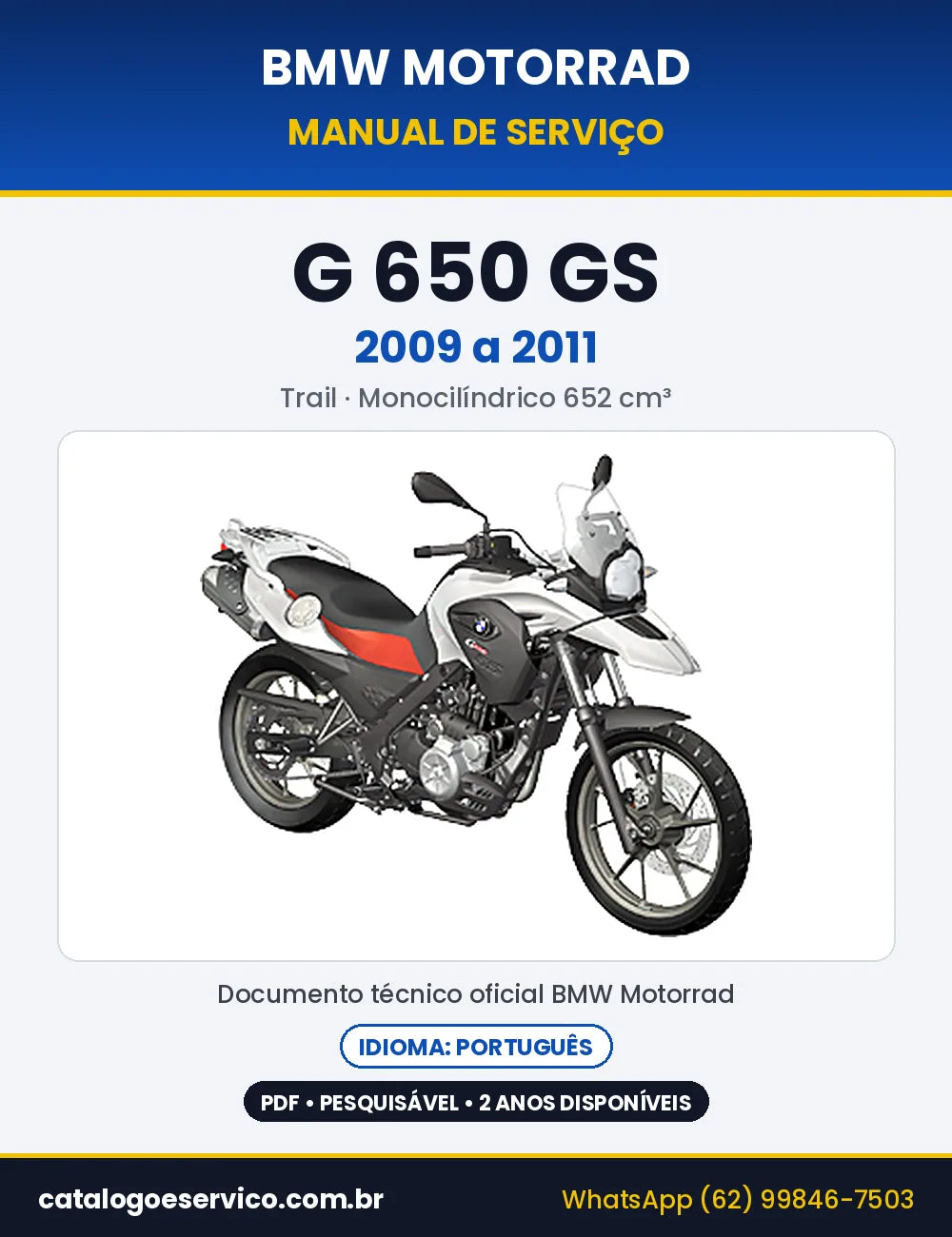 Capa do Manual de Serviço BMW G 650 GS 2009 a 2011 em PDF