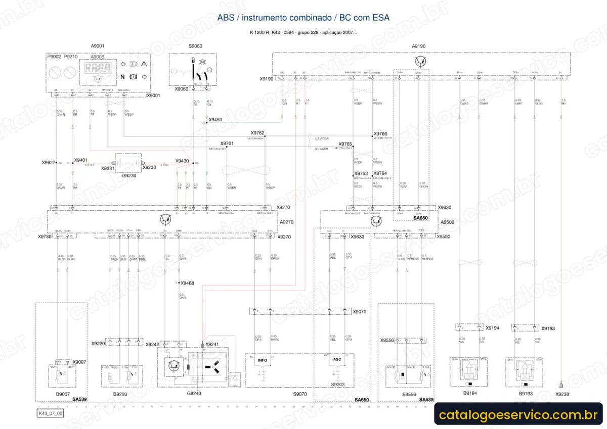 Página de diagrama elétrico — Manual de Serviço BMW K 1200 R