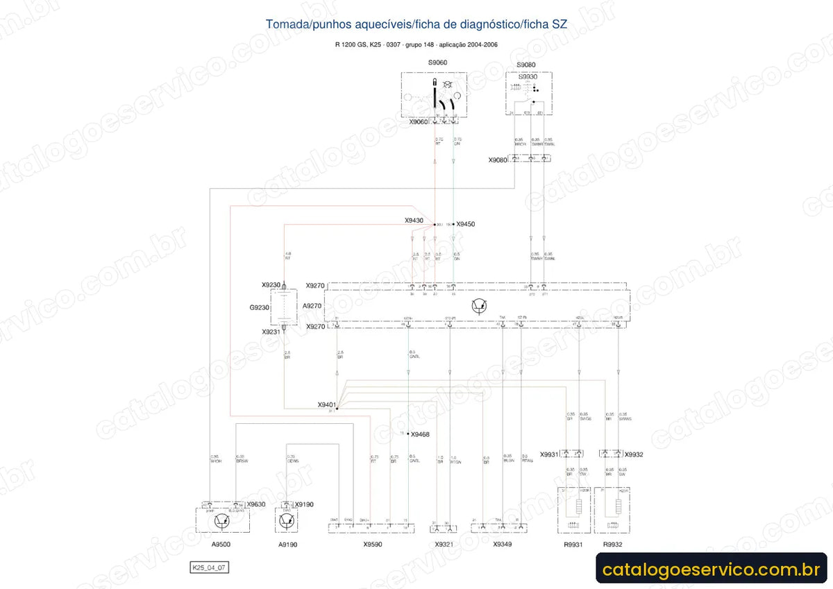 Página de diagrama elétrico — Manual de Serviço BMW R 1200 GS
