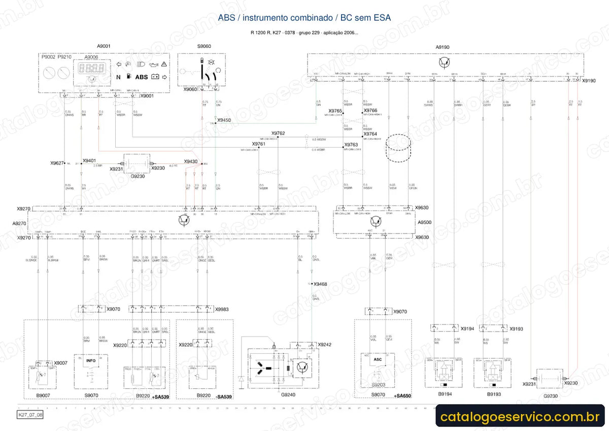 Página de diagrama elétrico — Manual de Serviço BMW R 1200 R