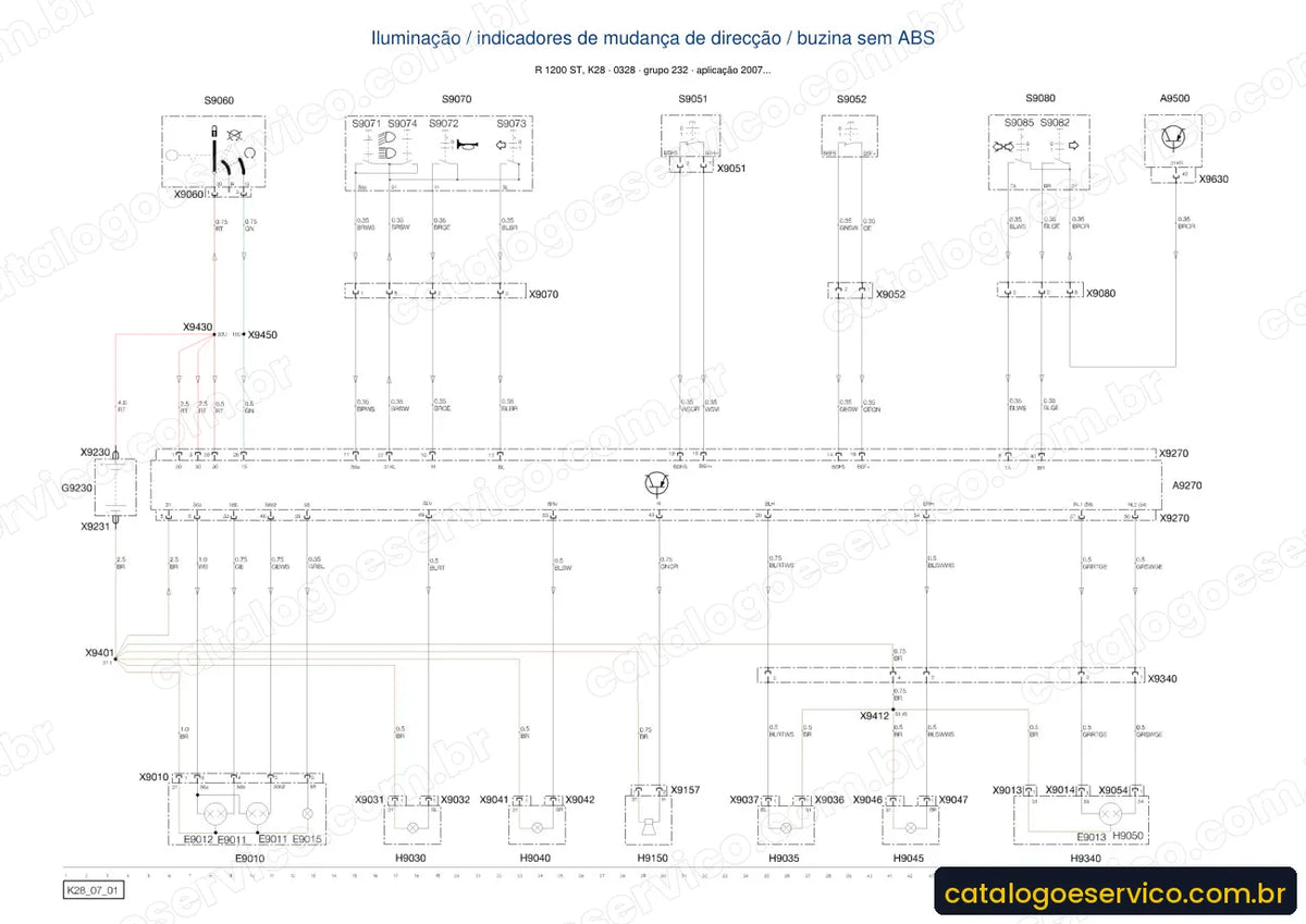 Página de diagrama elétrico — Manual de Serviço BMW R 1200 ST