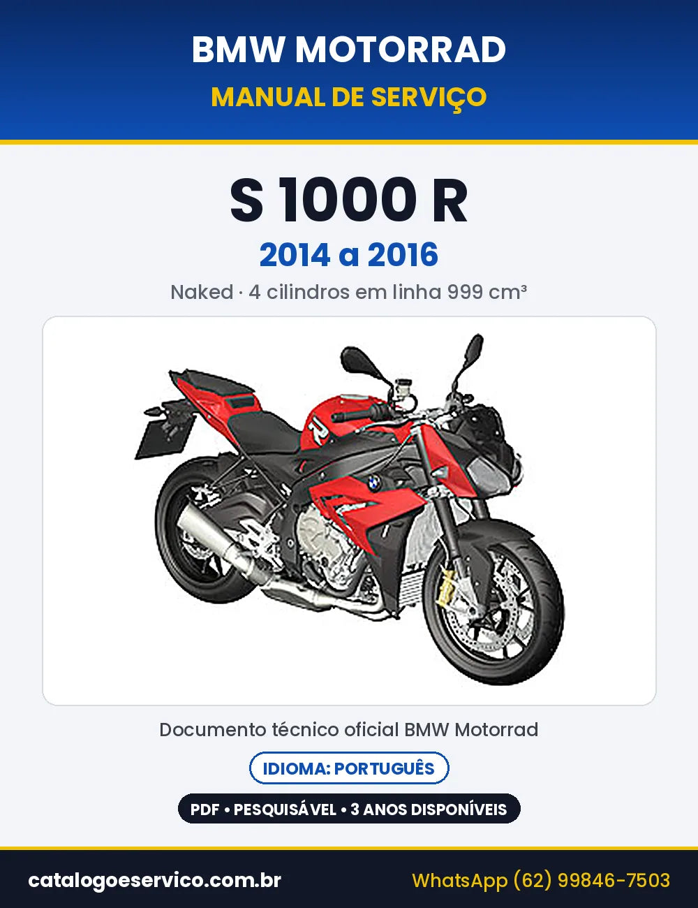 Capa do Manual de Serviço BMW S 1000 R 2014 a 2016 em PDF