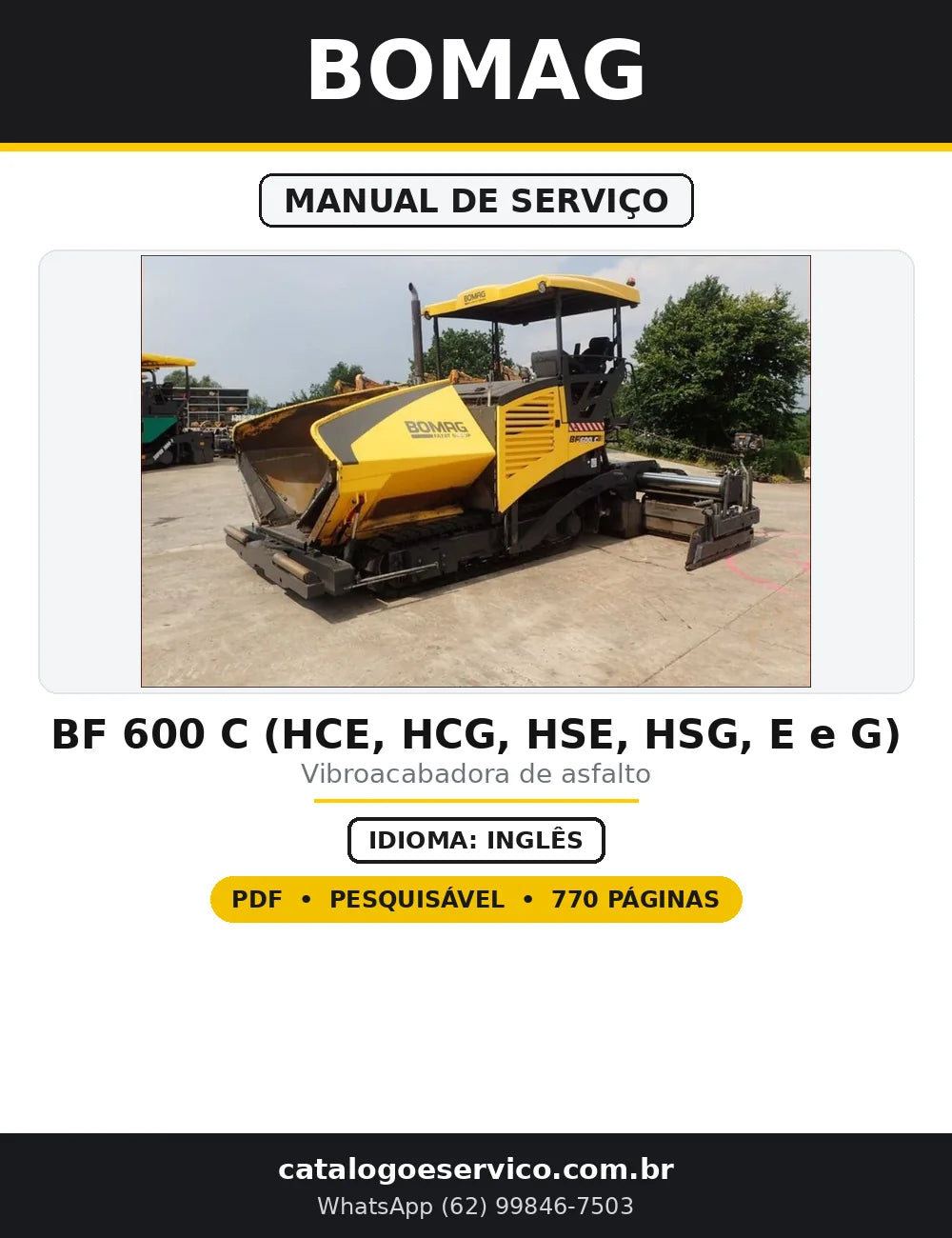 Capa do Manual de Serviço BOMAG BF 600 C (HCE, HCG, HSE, HSG, E e G) em PDF com 770 páginas