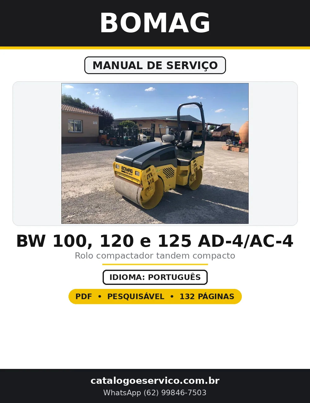 Capa do Manual de Serviço BOMAG BW 100, 120 e 125 AD-4/AC-4 em PDF com 132 páginas