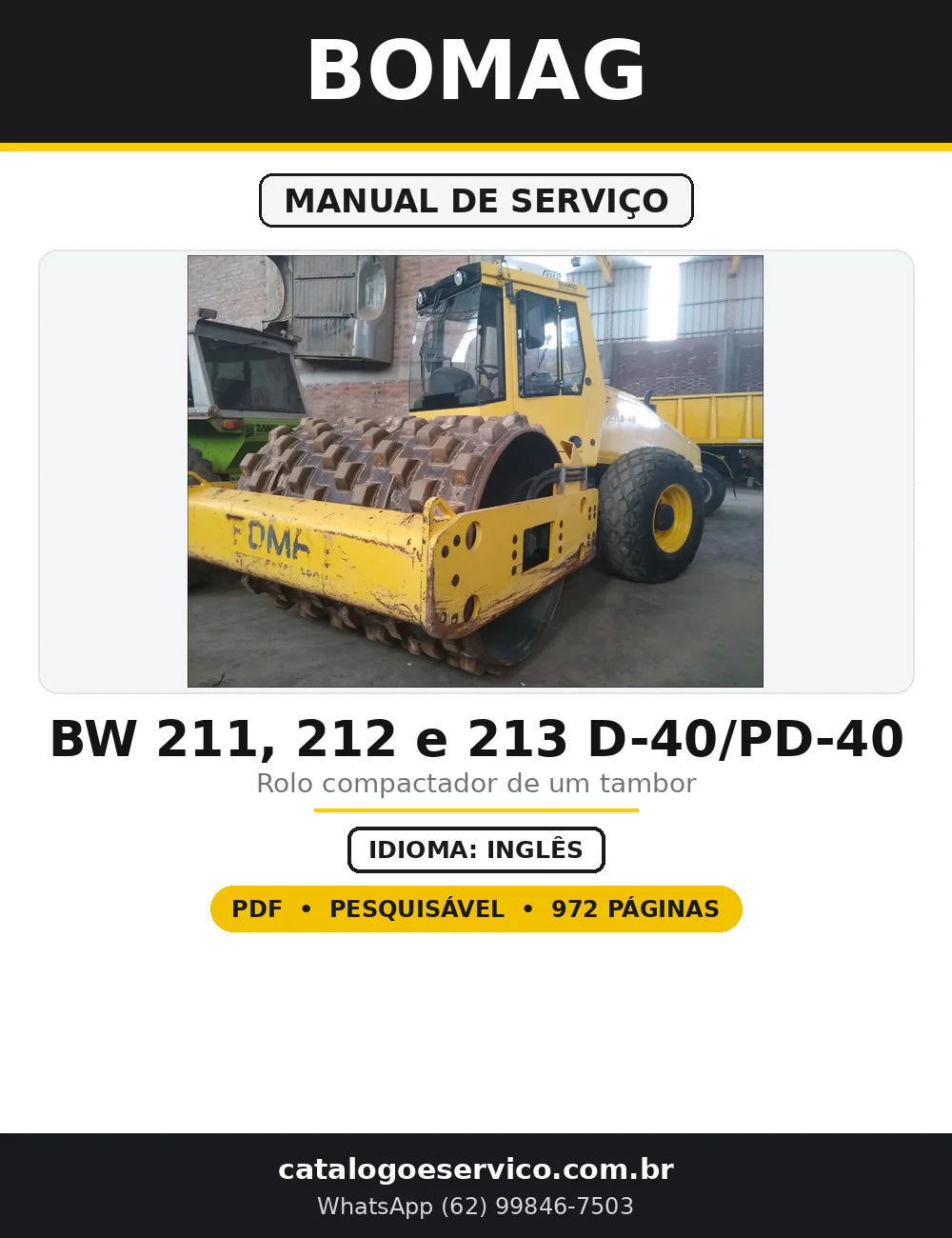 Capa do Manual de Serviço BOMAG BW 211, 212 e 213 D-40/PD-40 em PDF com 972 páginas