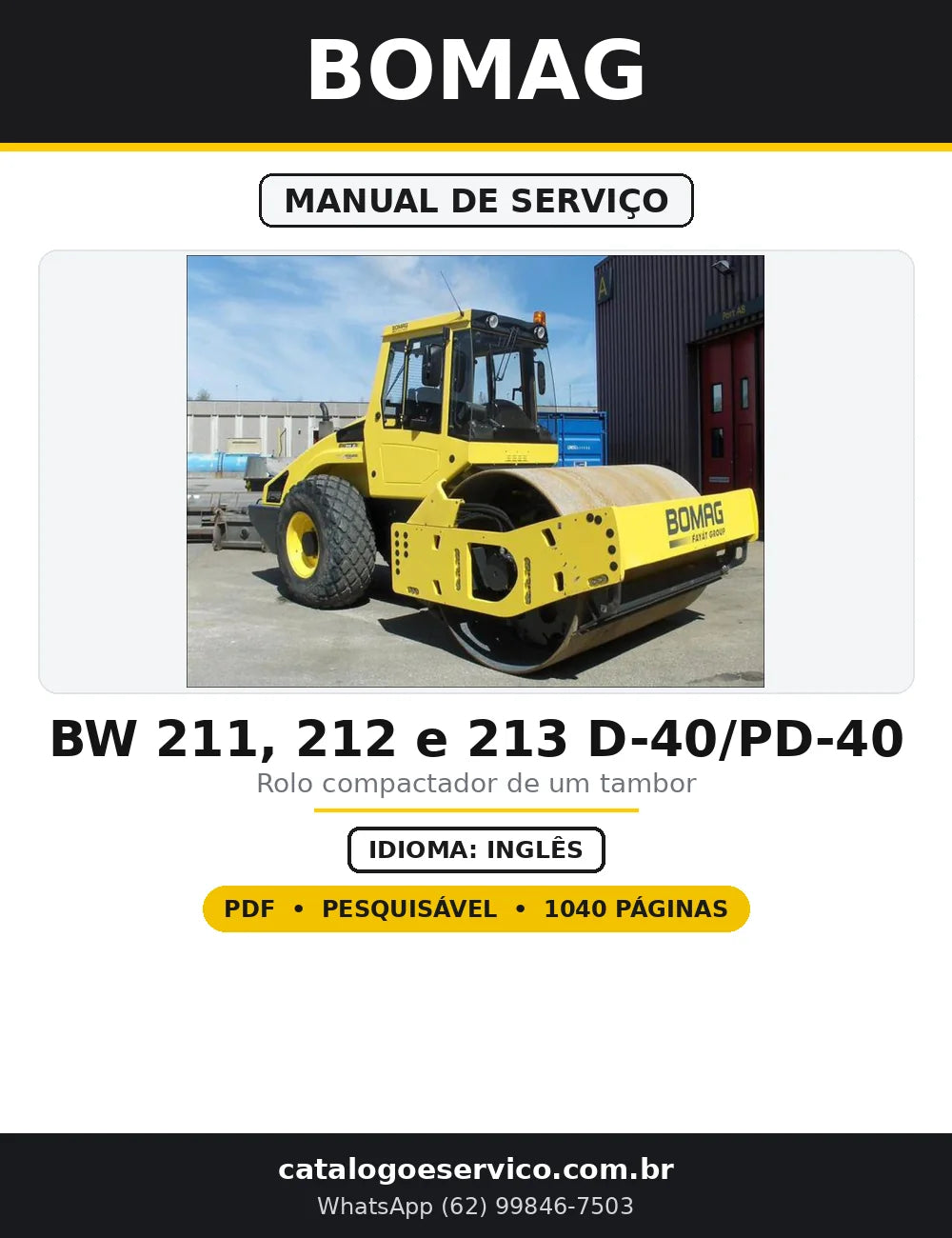 Capa do Manual de Serviço BOMAG BW 211, 212 e 213 D-40/PD-40 em PDF com 1.040 páginas