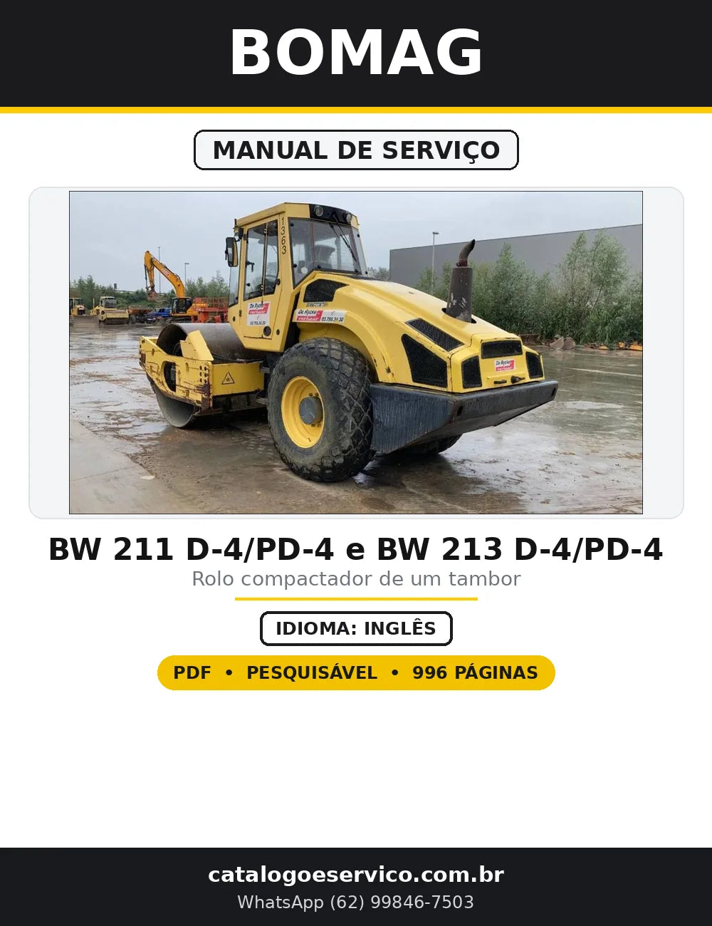 Capa do Manual de Serviço BOMAG BW 211 D-4/PD-4 e BW 213 D-4/PD-4 em PDF com 996 páginas