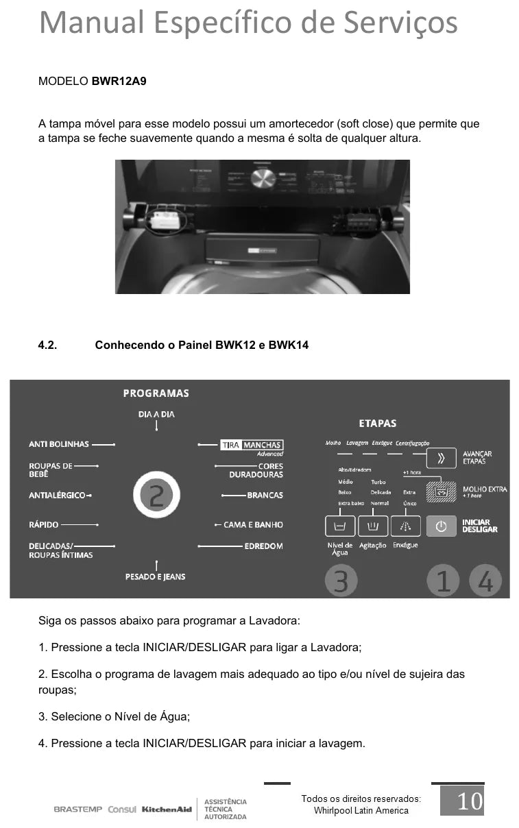 Manual de Serviço Brastemp BWK12, BWR12 e BWK14 — página interna 2