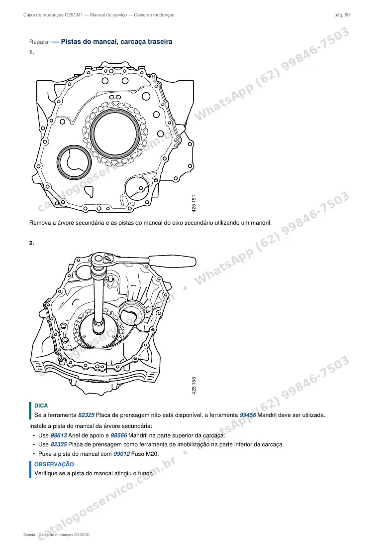 Página do manual de serviço da caixa Scania G25CM1 — Caixa de mudanças