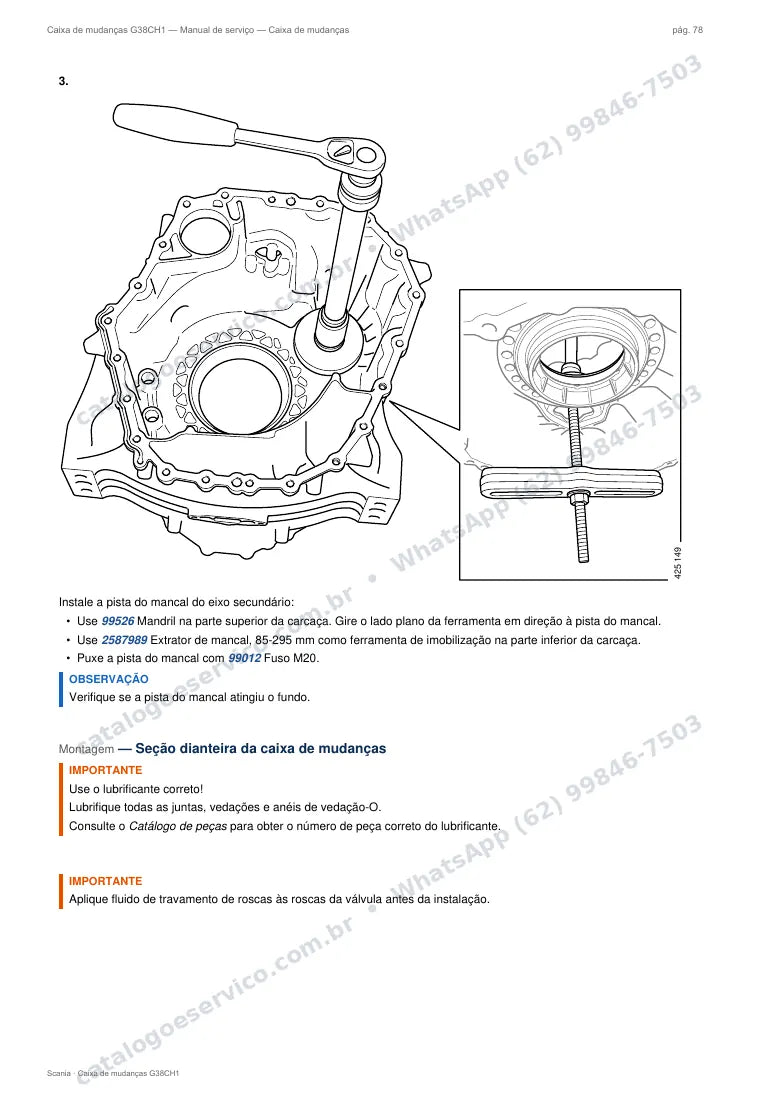 Página do manual de serviço da caixa Scania G38CH1 — Caixa de mudanças