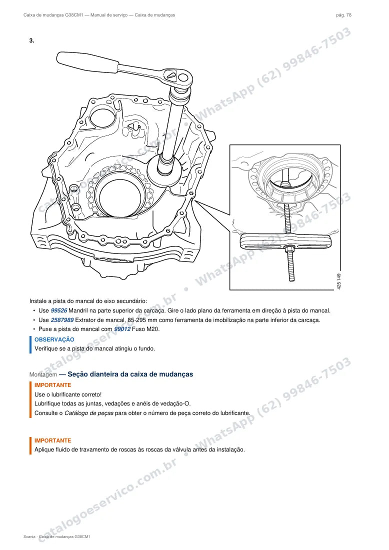 Página do manual de serviço da caixa Scania G38CM1 — Caixa de mudanças
