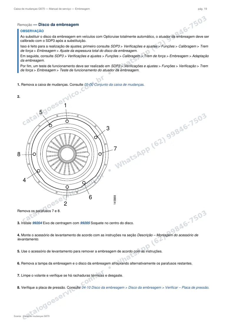 Página do manual de serviço da caixa Scania G670 — Embreagem