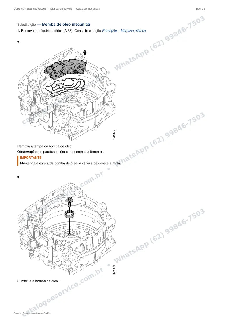 Página do manual de serviço da caixa Scania GA765 — Caixa de mudanças