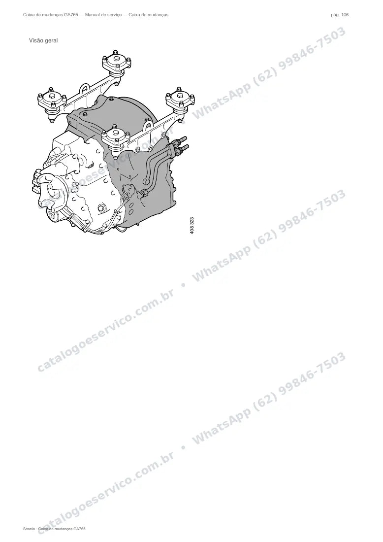 Página do manual de serviço da caixa Scania GA765 — Caixa de mudanças