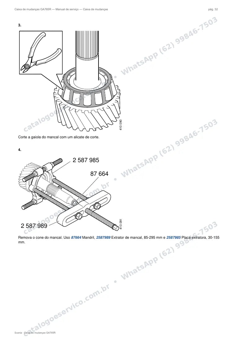 Página do manual de serviço da caixa Scania GA765R — Caixa de mudanças