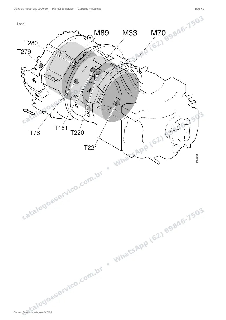 Página do manual de serviço da caixa Scania GA765R — Caixa de mudanças