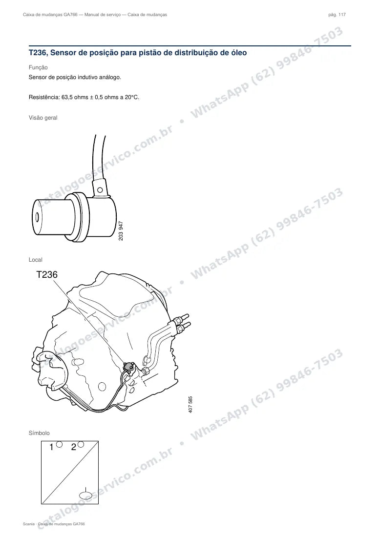Página do manual de serviço da caixa Scania GA766 — Caixa de mudanças