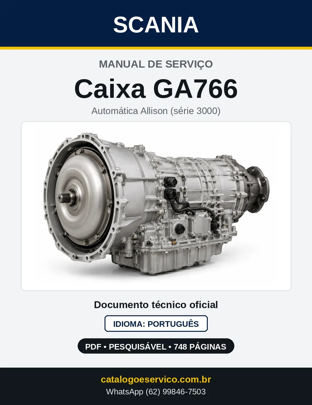 Capa do Manual de Serviço da Caixa de Mudanças Scania GA766 em PDF