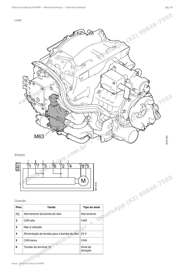 Página do manual de serviço da caixa Scania GA766R — Caixa de mudanças
