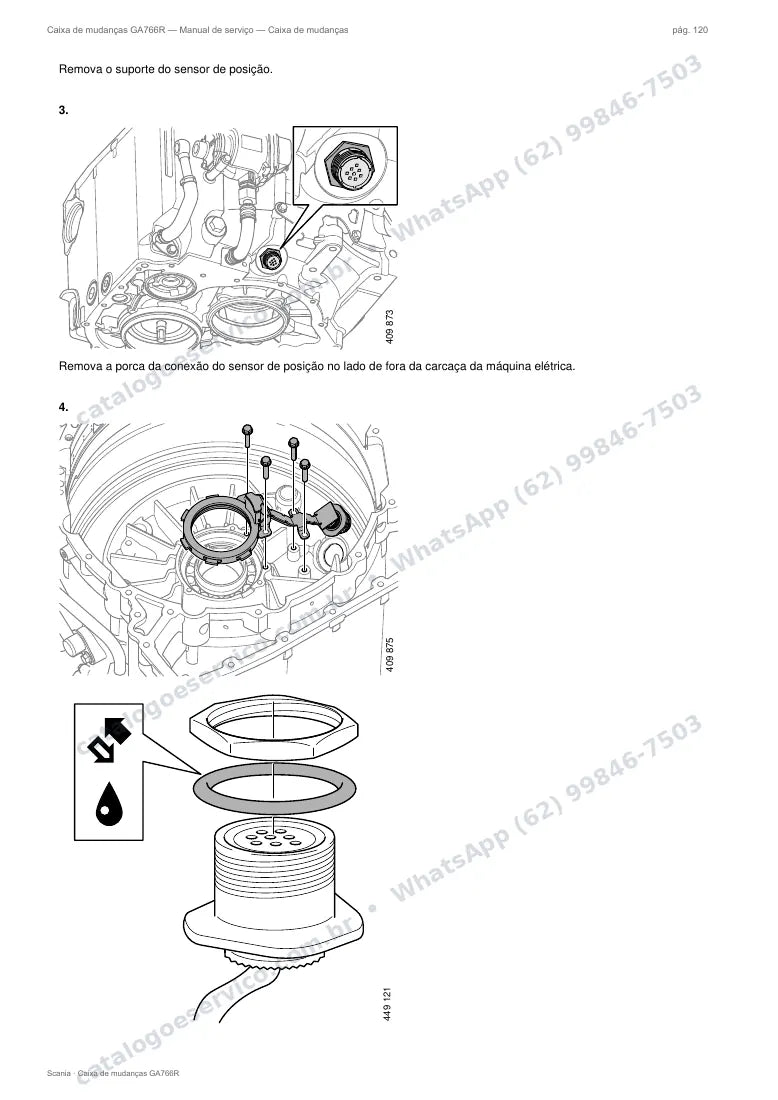 Página do manual de serviço da caixa Scania GA766R — Caixa de mudanças
