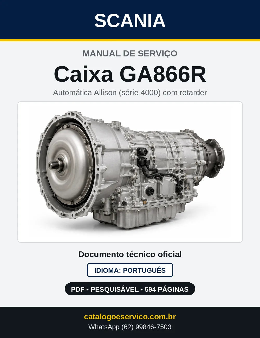 Capa do Manual de Serviço da Caixa de Mudanças Scania GA866R em PDF