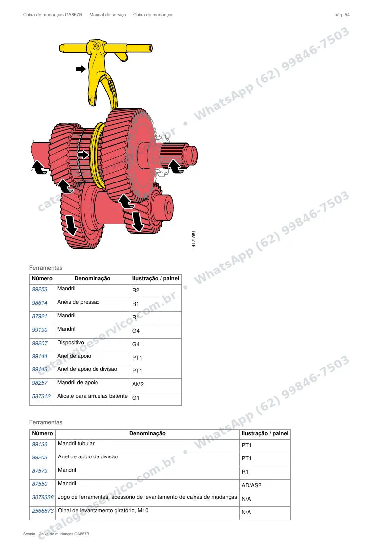 Página do manual de serviço da caixa Scania GA867R — Caixa de mudanças