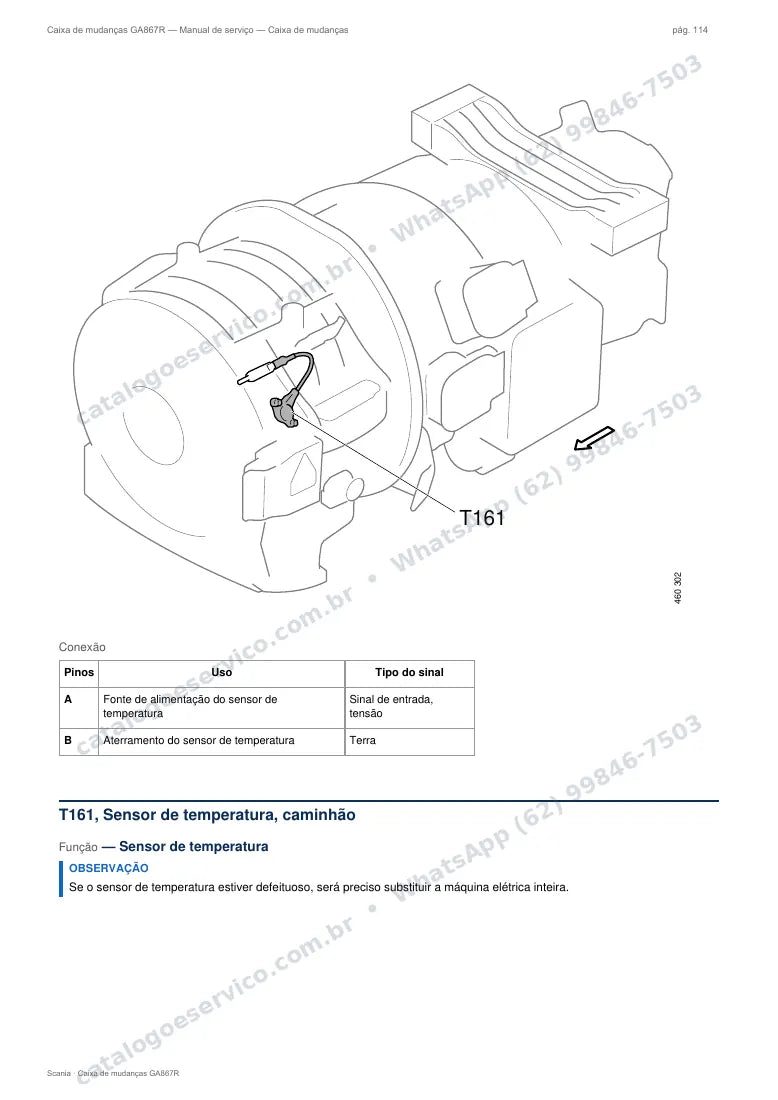 Página do manual de serviço da caixa Scania GA867R — Caixa de mudanças