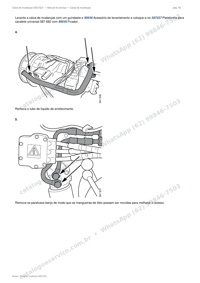 Página do manual de serviço da caixa Scania GE21S21 — Caixa de mudanças