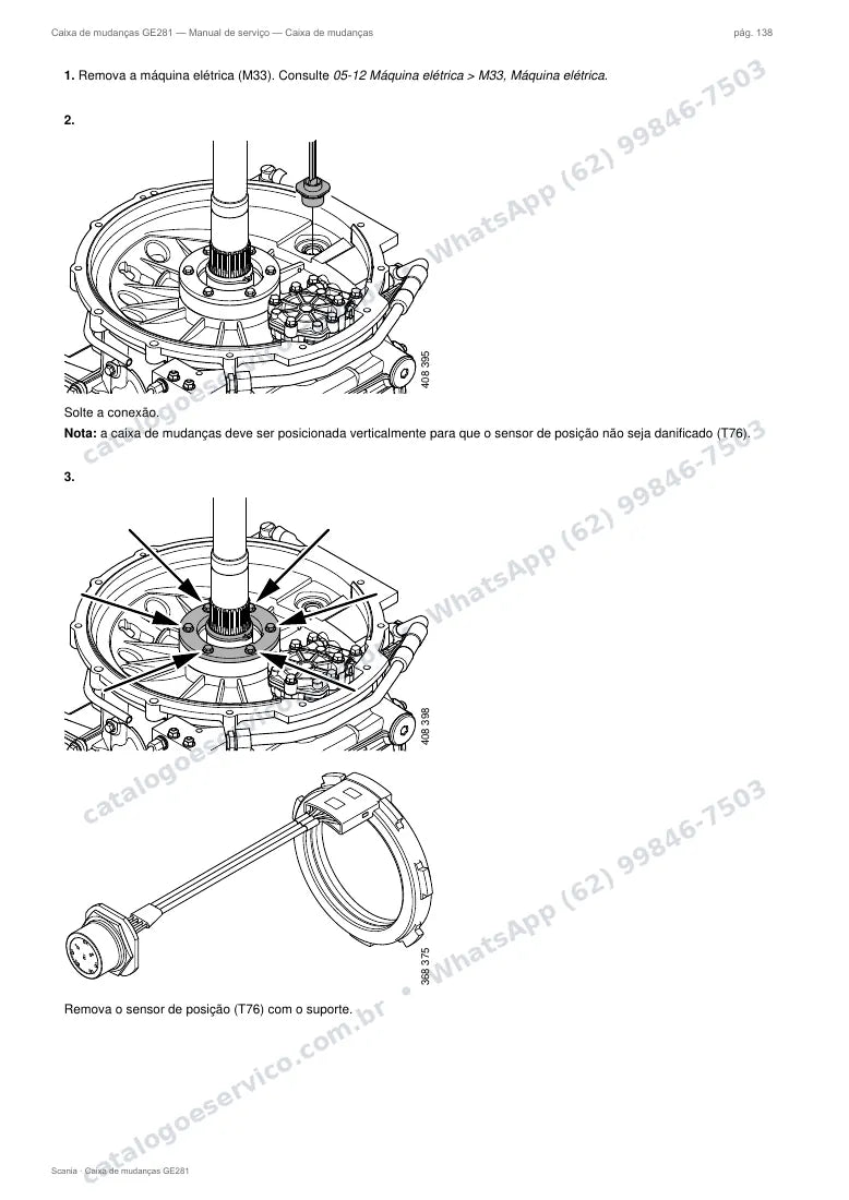 Página do manual de serviço da caixa Scania GE281 — Caixa de mudanças