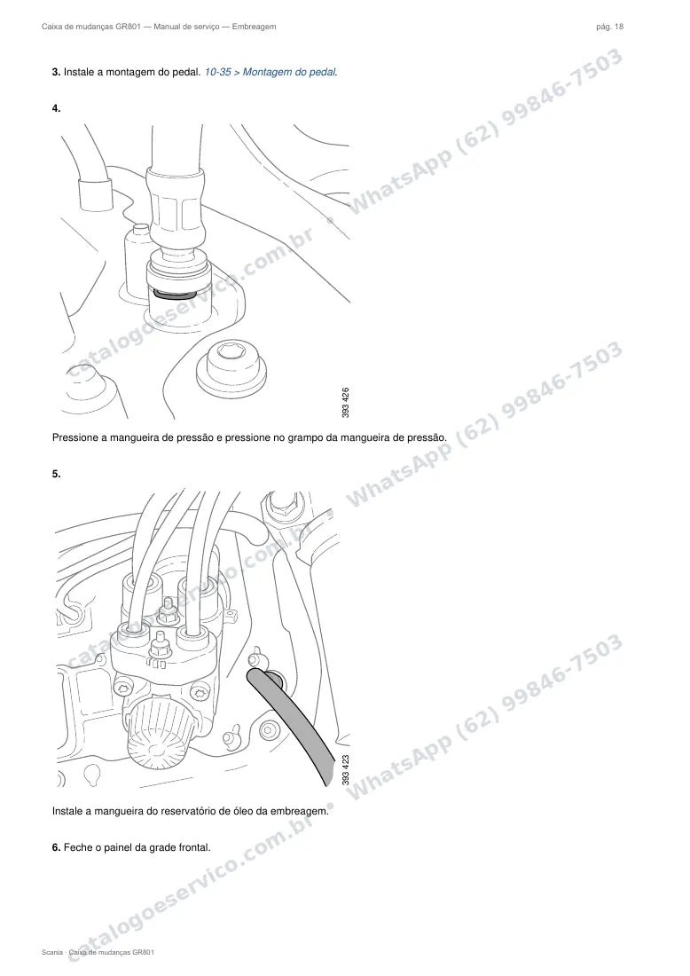 Página do manual de serviço da caixa Scania GR801 — Embreagem